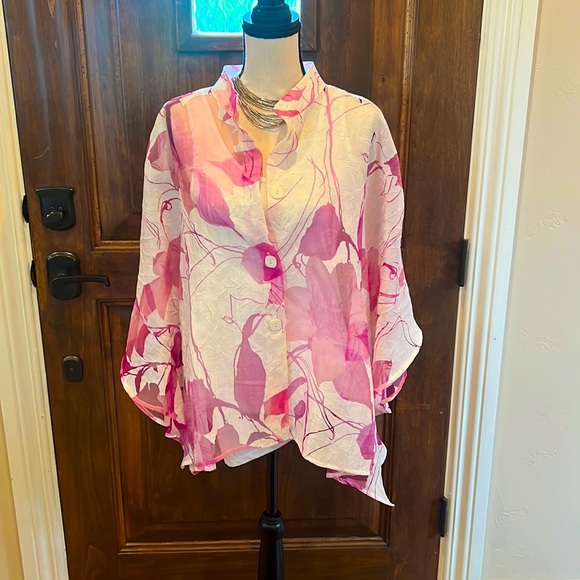 ic by Connie Pink/White Button Blouse - Picture 1 of 7